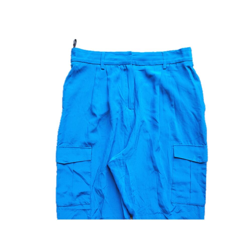 Roberto Cavalli Silk High Waist Toreador Pants Medium Blue Retro Designer Glam - Picture 6 of 11